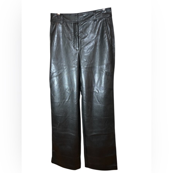 NWT Aritzia Babaton Bazaar Vegan Leather Wide Leg Pant Sz 2 Black Minimalist - Picture 2 of 13